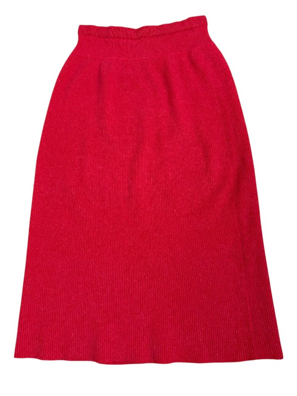 Vintage Liz Claiborne Wool Angora Midi Skirt Ribbed Red Orange Pull On (M)